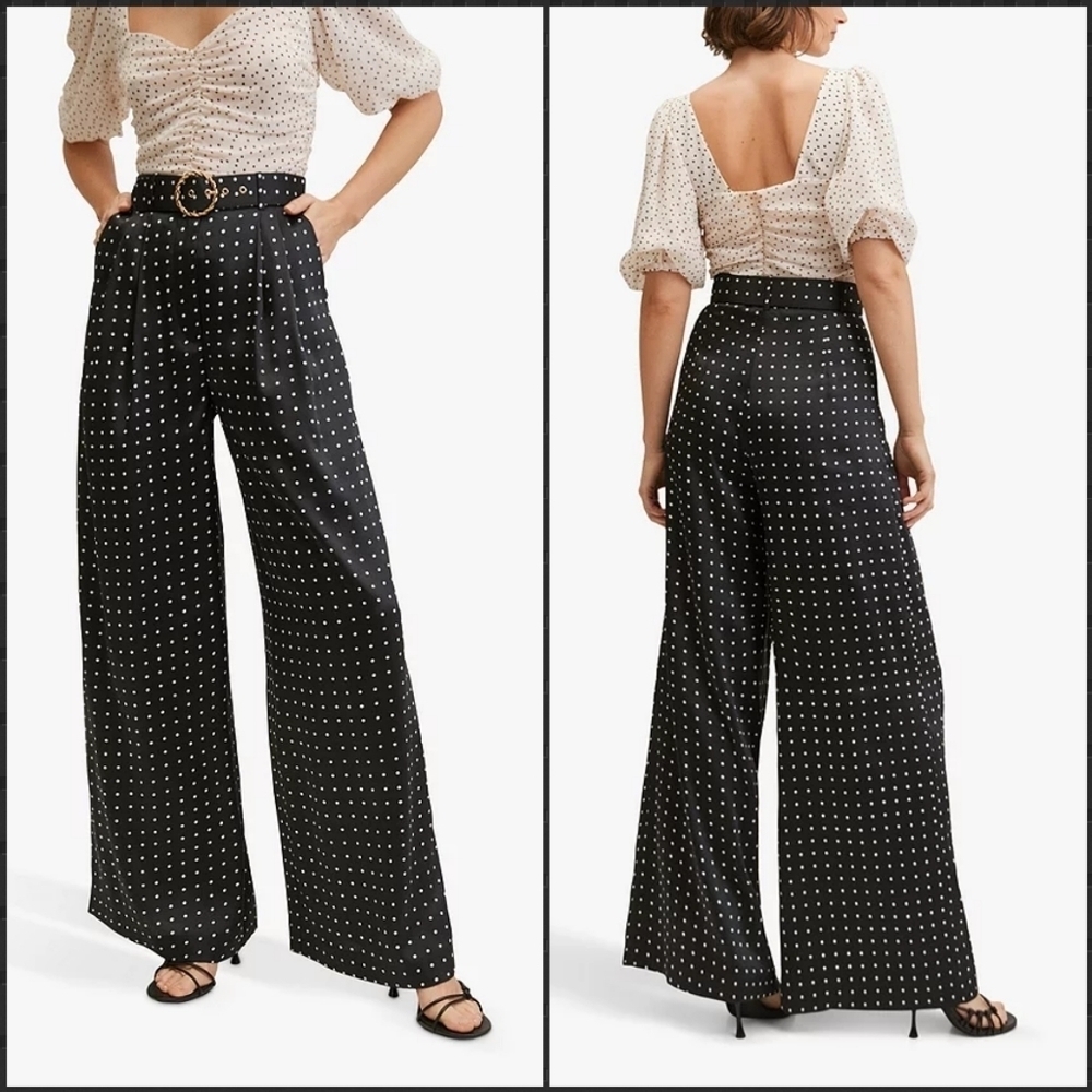 Mango Polka Dot Smart Wide Leg Trousers